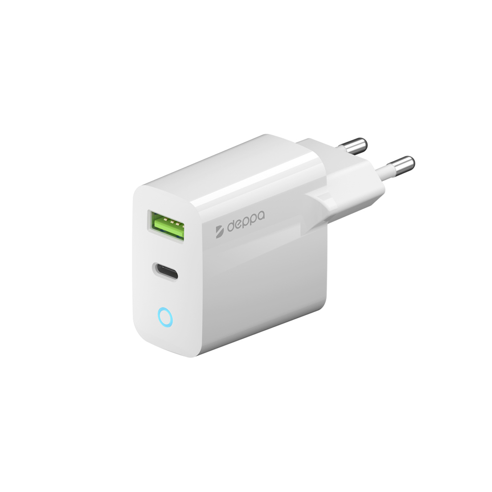 Сетевое зарядное устройство Deppa USB-A/USB-C, GaN, 65W, белый Сетевое зарядное устройство Deppa USB-A/USB-C, GaN, 65W, белый