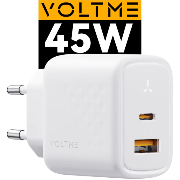 Сетевое зарядное устройство VOLTME Revo 45CA Duo GaN (PD 3.0 45 W Вт USB A + Type-C), белый Сетевое зарядное устройство VOLTME Revo 45CA Duo GaN (PD 3.0 45 W Вт USB A + Type-C), белый