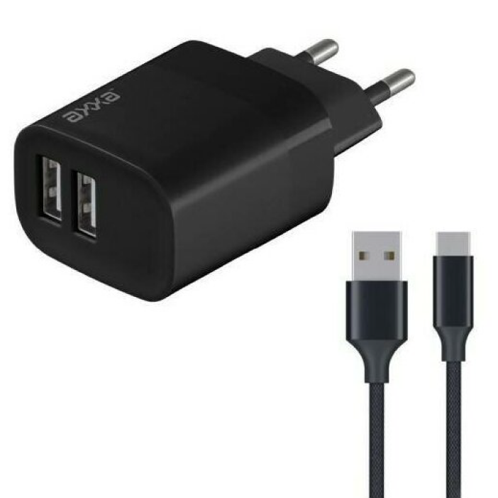 Сетевое зарядное устройство Axxa 2 USB 2.4А, дата-кабель USB-C, 1m, черный Сетевое зарядное устройство Axxa 2 USB 2.4А, дата-кабель USB-C, 1m, черный