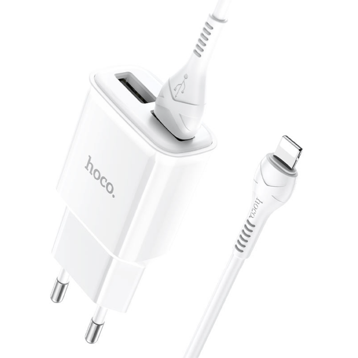 Сетевое зарядное устройство HOCO C88A Star Round Dual Port Charger Set (IP) (EU), white Сетевое зарядное устройство HOCO C88A Star Round Dual Port Charger Set (IP) (EU), white