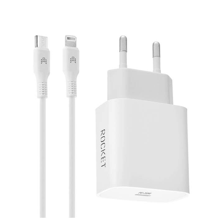 Сетевое зарядное устройство Rocket Space Combo USB-C + кабель Lightning, белый, 20W Сетевое зарядное устройство Rocket Space Combo USB-C + кабель Lightning, белый, 20W