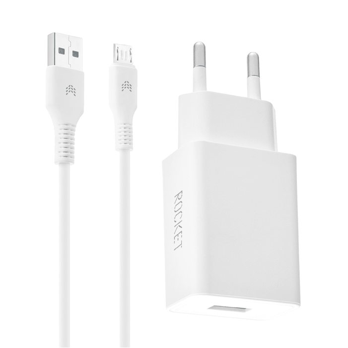 Сетевое зарядное устройство Rocket Space Pro USB-A + кабель microUSB, 10.5W, белый Сетевое зарядное устройство Rocket Space Pro USB-A + кабель microUSB, 10.5W, белый