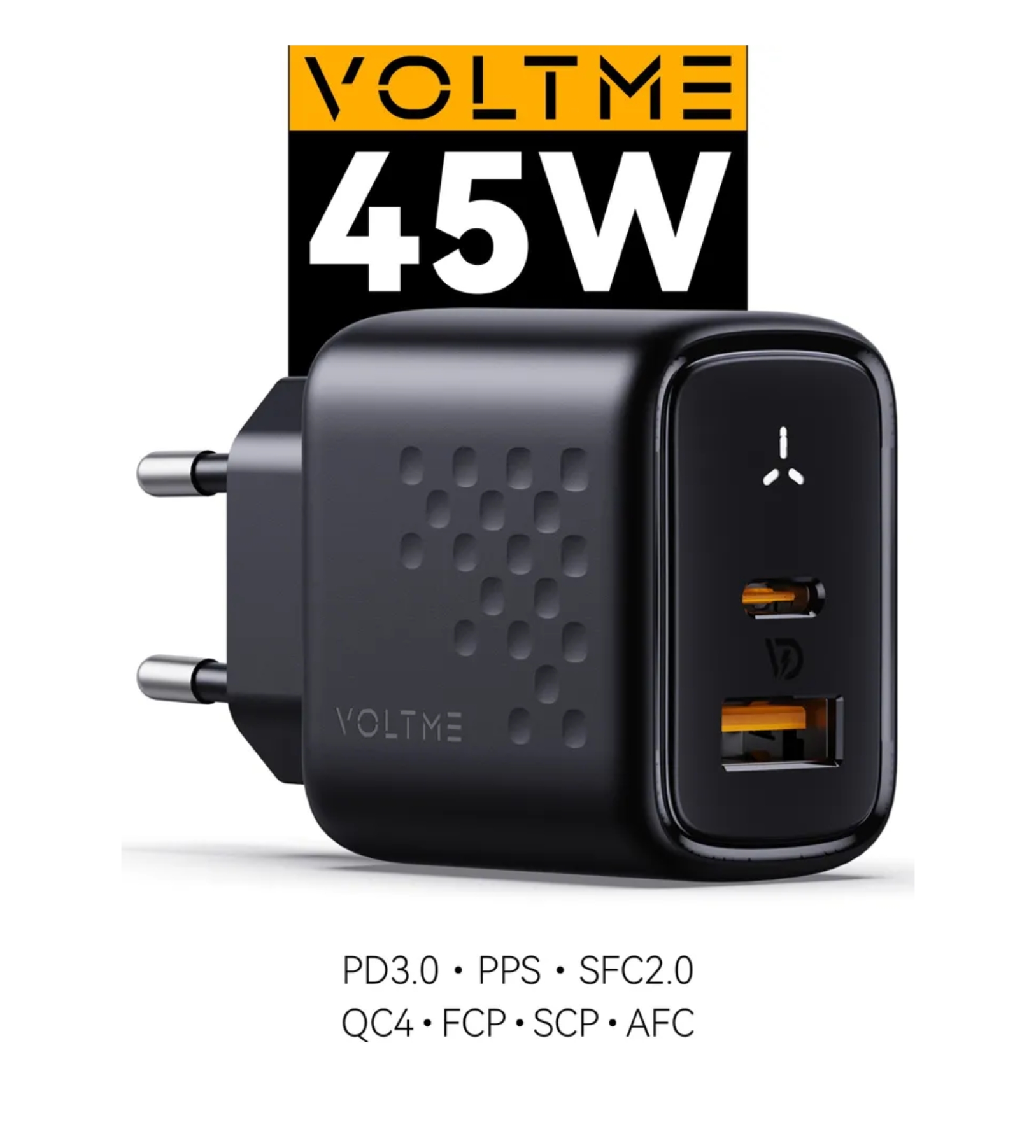 Сетевое зарядное устройство VOLTME Revo 45CA Duo GaN 45W (PD 3.0 USB Type-C + Type-A), черный Сетевое зарядное устройство VOLTME Revo 45CA Duo GaN 45W (PD 3.0 USB Type-C + Type-A), черный