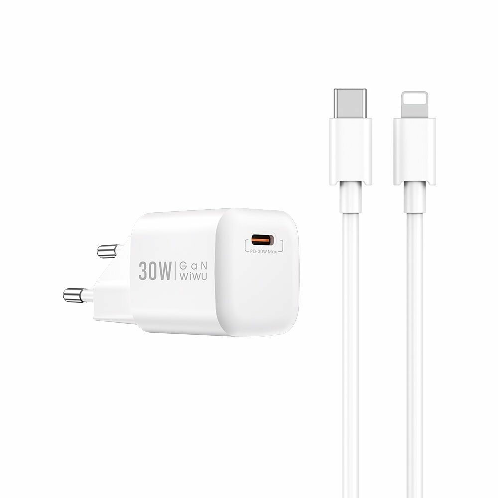 Сетевое зарядное устройство WiWU U006 USB-C 30W+кабель Type-C-Lightning белый Сетевое зарядное устройство WiWU U006 USB-C 30W+кабель Type-C-Lightning белый
