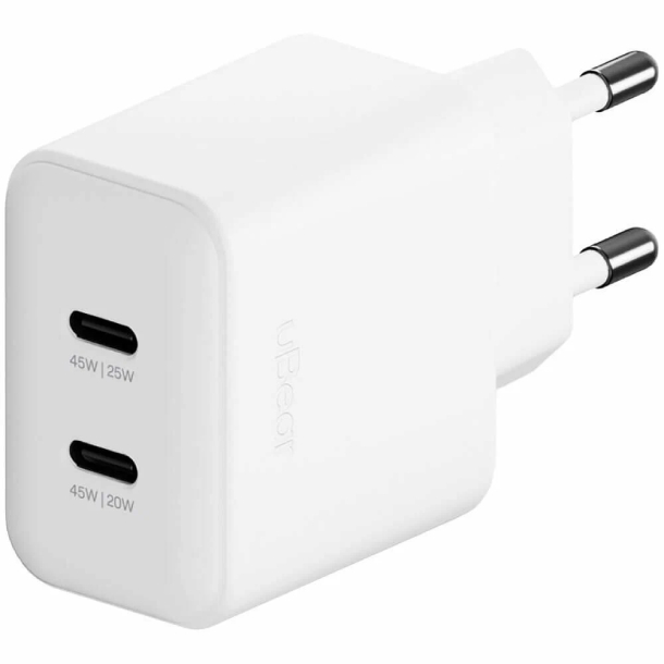 Сетевое зарядное устройство uBear Wall charger Bridge 45W, 2 ports (2 Ports USB-C) , 45W, белый Сетевое зарядное устройство uBear Wall charger Bridge 45W, 2 ports (2 Ports USB-C) , 45W, белый