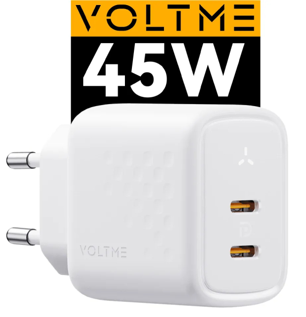 Сетевое зарядное устройство VOLTME Revo 45CC Duo GaN (PD 3.0 45 W Вт USB Type-C + Type-C) Сетевое зарядное устройство VOLTME Revo 45CC Duo GaN (PD 3.0 45 W Вт USB Type-C + Type-C)