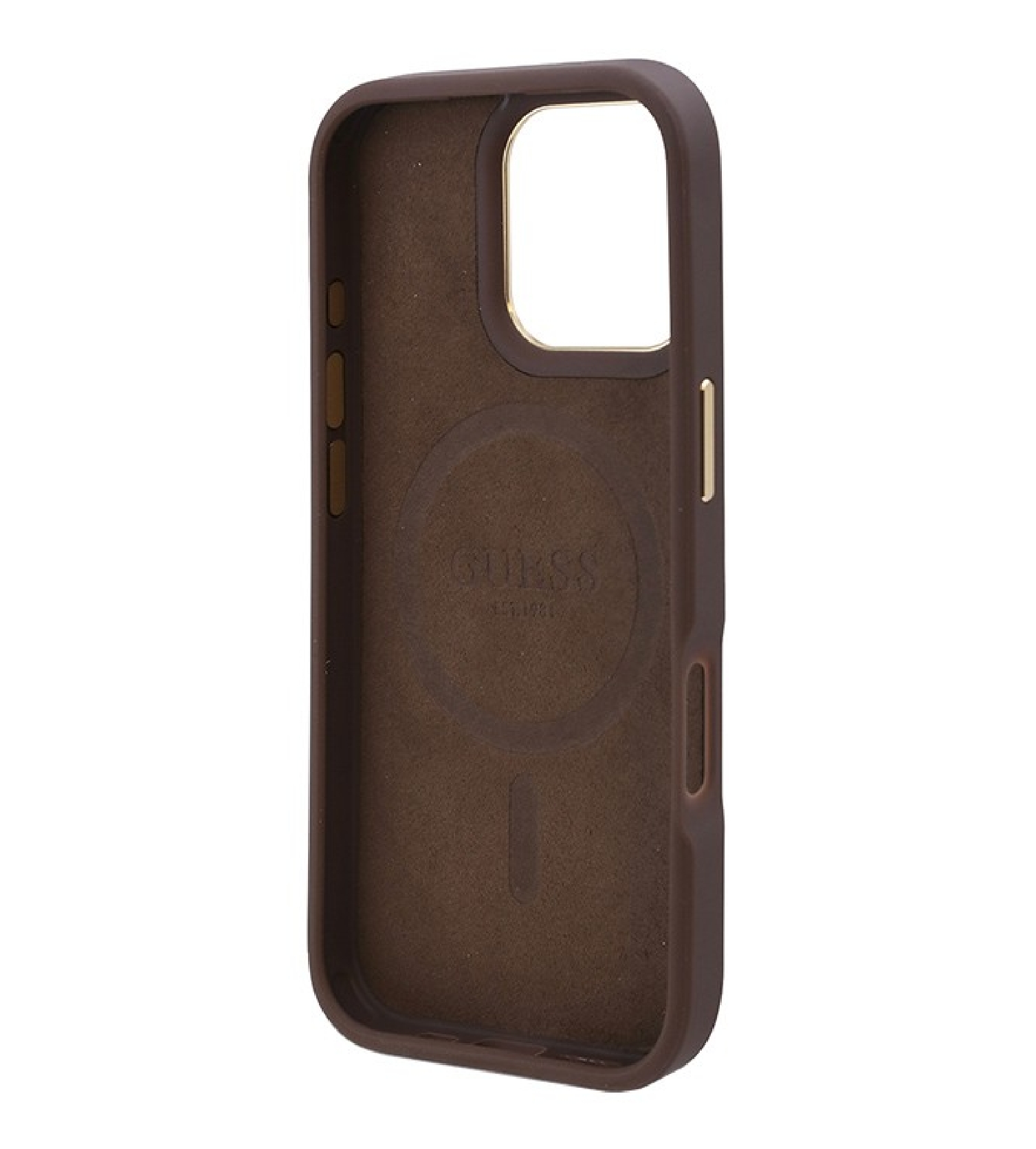 Чехол Guess PU 4G Plate metal logo Hard Brown (MagSafe) для iPhone 16 Pro Чехол Guess PU 4G Plate metal logo Hard Brown (MagSafe) для iPhone 16 Pro