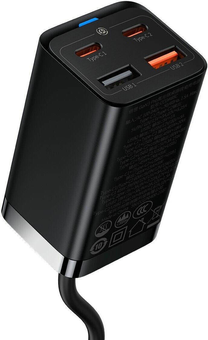 Сетевое зарядное устройство Baseus GaN 3 Pro Fast Charger 65W 2 USB-A + 2 USB-C Сетевое зарядное устройство Baseus GaN 3 Pro Fast Charger 65W 2 USB-A + 2 USB-C